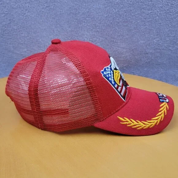 Embroidered USA Bald Eagle Shadow Snapback Trucker Hat Red American Flag Cap - Picture 6 of 16
